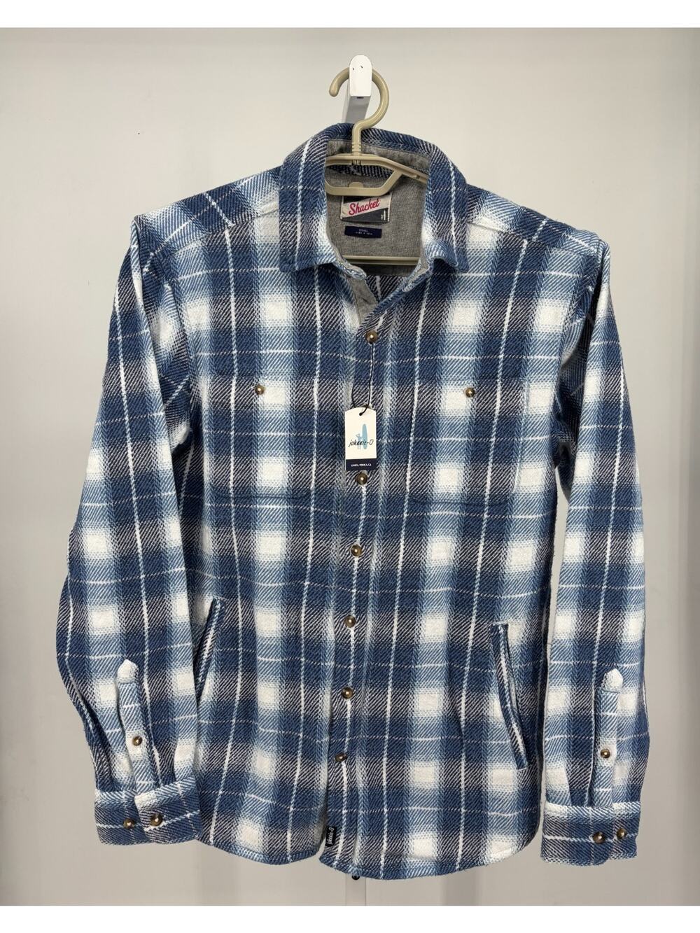 Johnnie O Keegan Shacket Mens S Blue Wake Blue White Tweed Plaid Classsic NWT